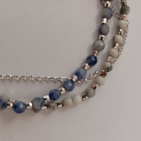 Beaded Elephant Charm Bracelet Multi Strand Blues Silver Tone Dainty Good Luck. - Picture 4 of 16